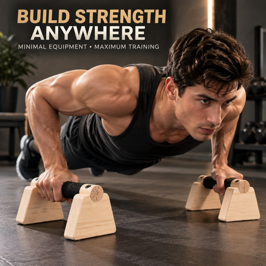 Wooden Push Up Bars Stands Pair | Home Gym Workout Equipment | Parallel Handles For Strength Training Calisthenics Fitness