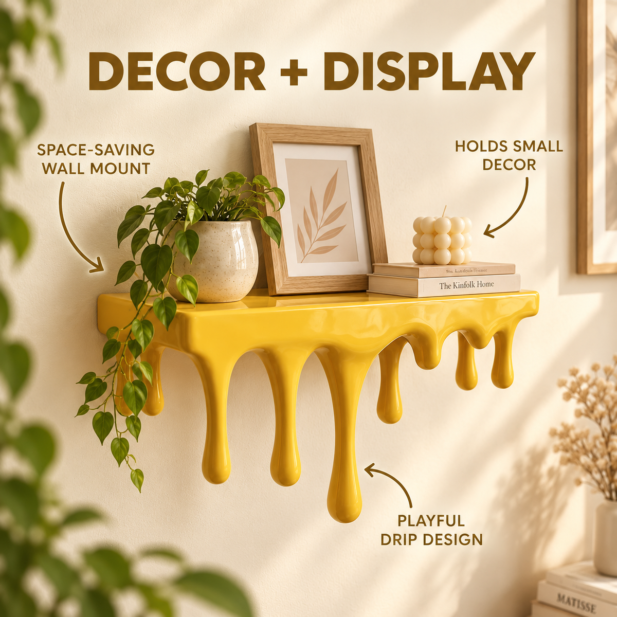 Melting Wall Shelf | Drip Floating Display Ledge | Modern Decorative Plant Holder | Artistic Bedroom Decor