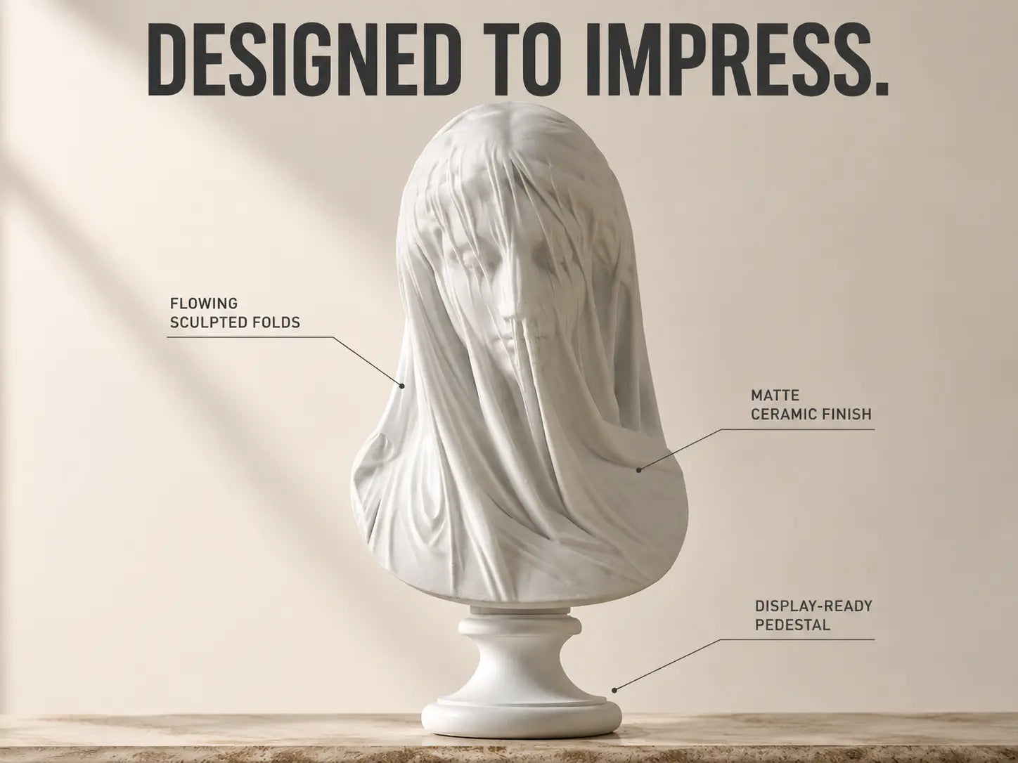 Veiled Lady Bust Sculpture | Greek Goddess Style Statue | White Maiden Figurine | Living Room Desk Bookshelf Decor Jumartins