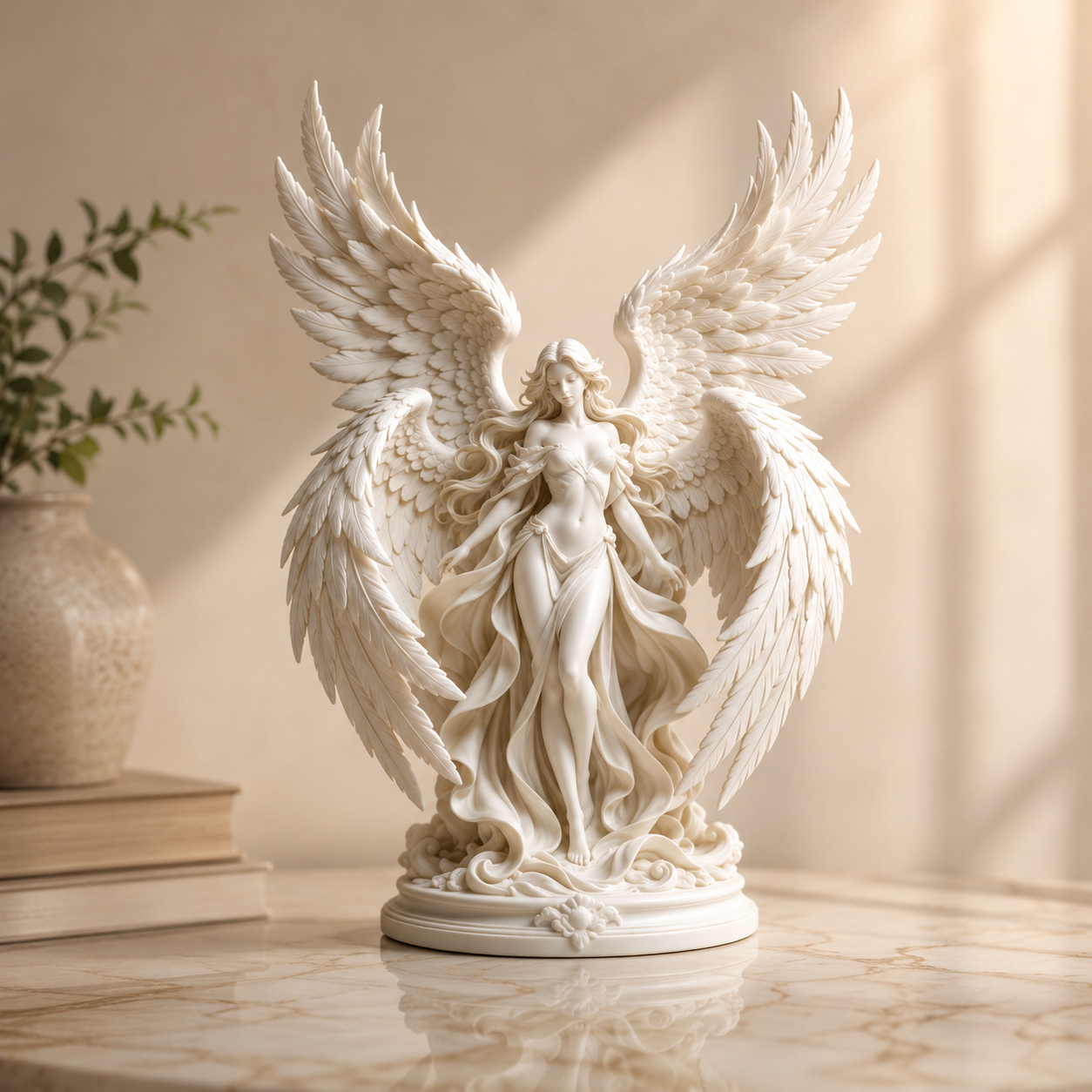 Angel Goddess Figurine | Spiritual Shelf Decor | Winged Desktop Ornament | Peaceful Home Accent | Thoughtful Art Gift | Serene Room Decoration
