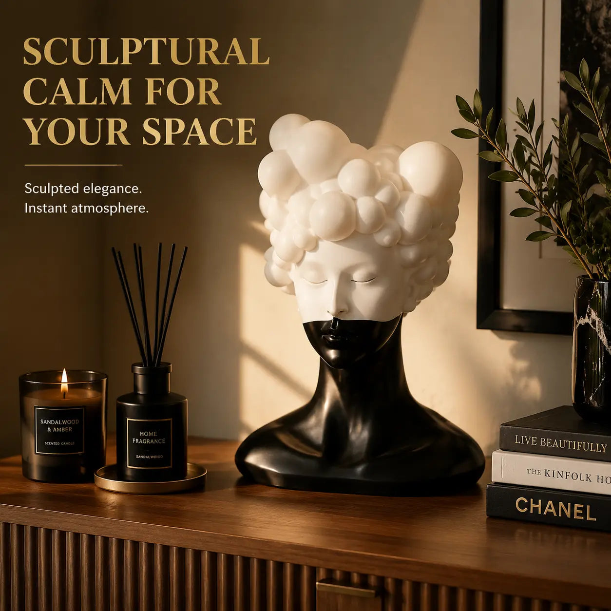 Black White Woman Bust Decor | Abstract Portrait Sculpture | Modern Table Ornament | Living Room Shelf Accent Jumartins
