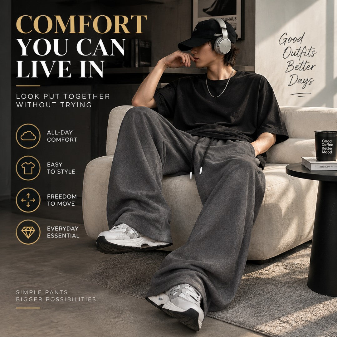 Wide Leg Sweatpants for Men & Women | Loose Fit Drawstring Casual Pants | Oversized Streetwear Jogger Style Everyday Trousers