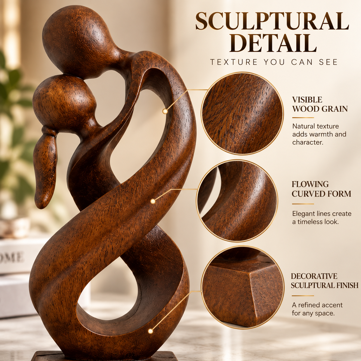 Couple Embrace Sculpture | Romantic Love Statue | Abstract Resin Home Decor | Anniversary Gift | Shelf Table Decor