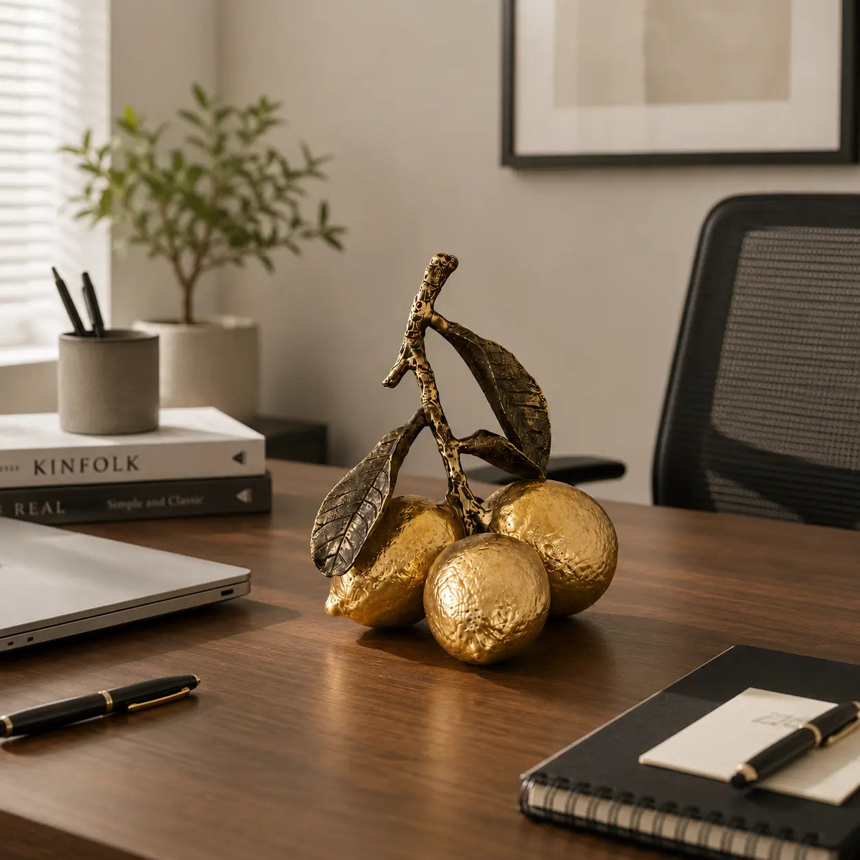 Golden Lemon Sculpture Decor | Decorative Fruit Table Accent | Modern Shelf Ornament | Kitchen Dining Room Display | Housewarming Gift Jumartins