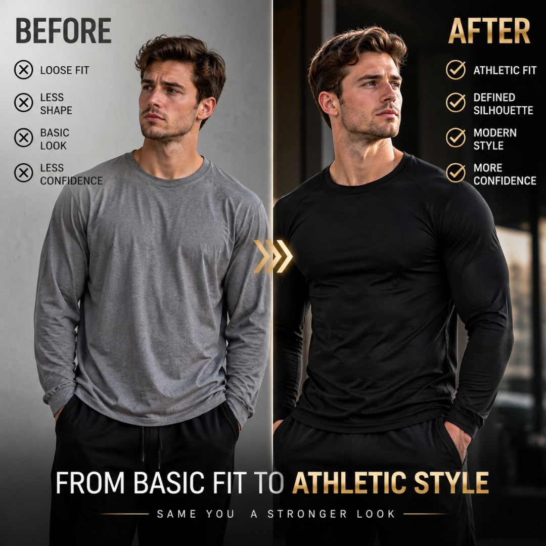 Slim Fit Mens Long Sleeve Shirt | Athletic Workout Top | Cotton Fitness Training Tee | Bodybuilding Gym Wear | Casual Sports Shirt