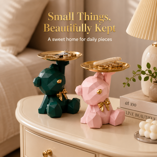 Cute Bear Jewelry Tray Organizer – Aesthetic Vanity Decor, Ring Holder, Key Dish, Small Item Storage for Desk & Nightstand