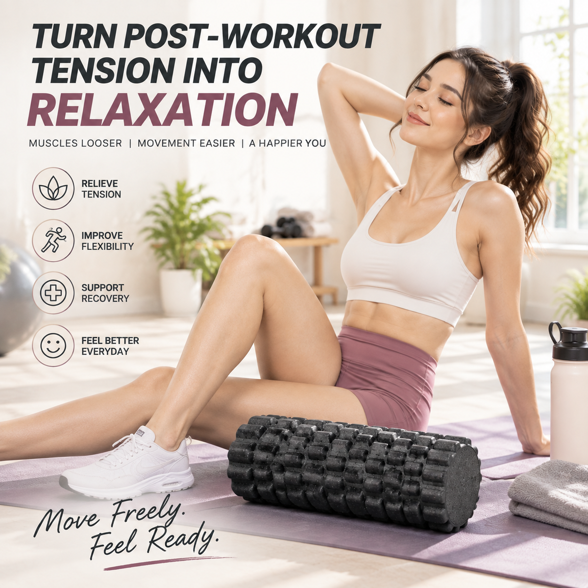 33cm Fitness Foam Roller | Textured Yoga Massage Roller | Pilates Recovery Exercise Tool | Muscle Massage Roller For Home Gym Workouts