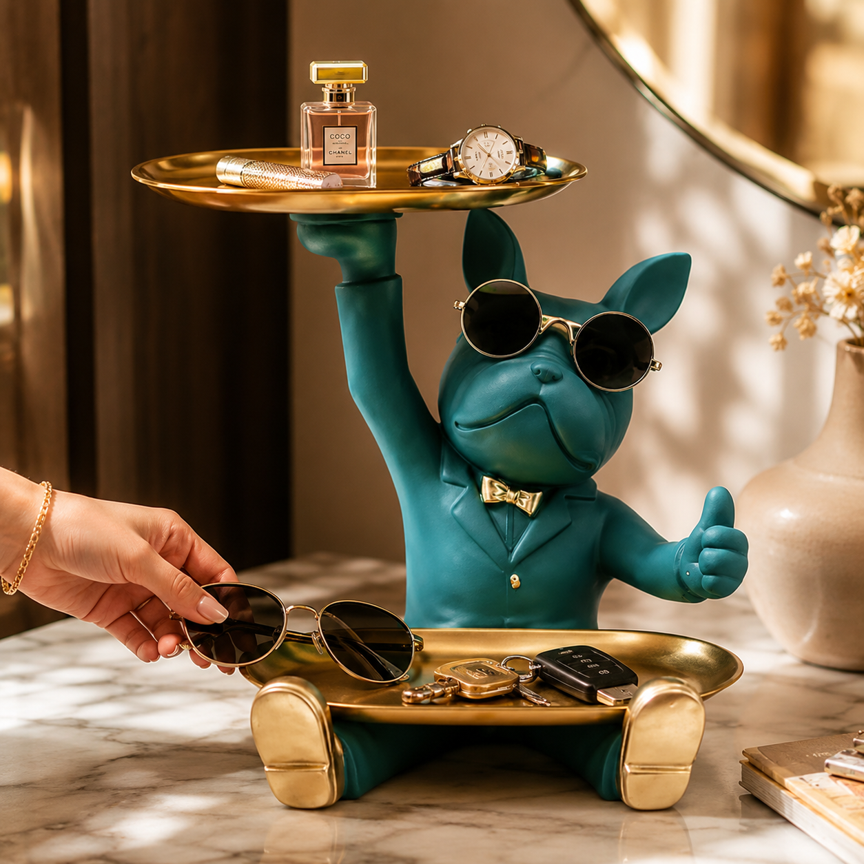 Resin Dog Tray Organizer | Key Holder Figurine | Entryway Catchall Dish | Vanity Sundries Storage | Funny Dog Statue Decor