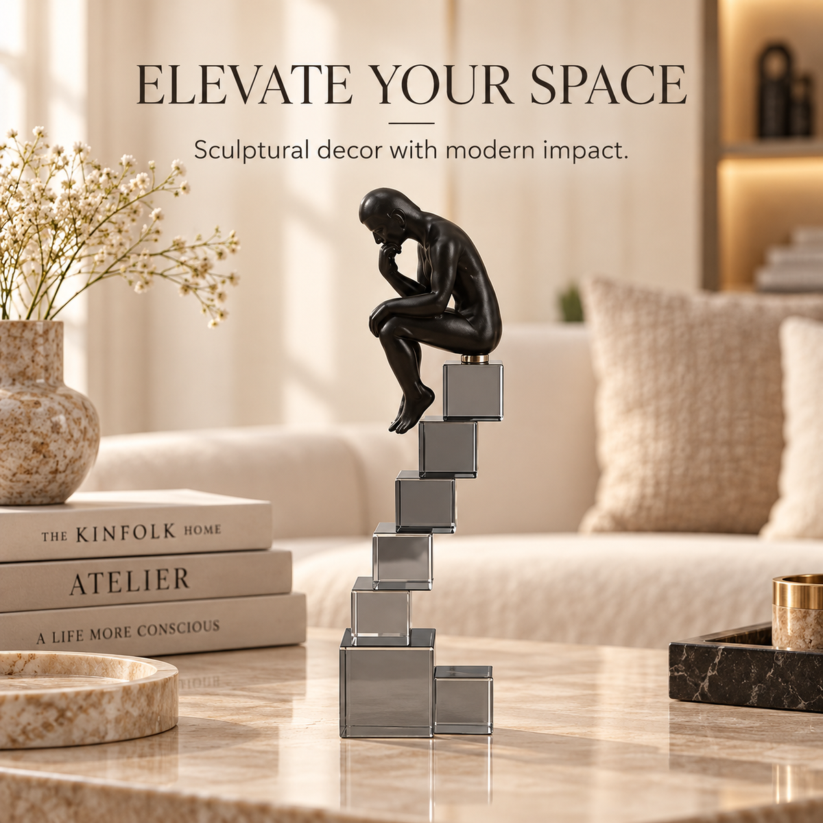 Crystal Ladder Thinker Figurine | Abstract Climbing Sculpture | Modern Desk Ornament | Decorative Statue for Living Room Shelf Office Decor