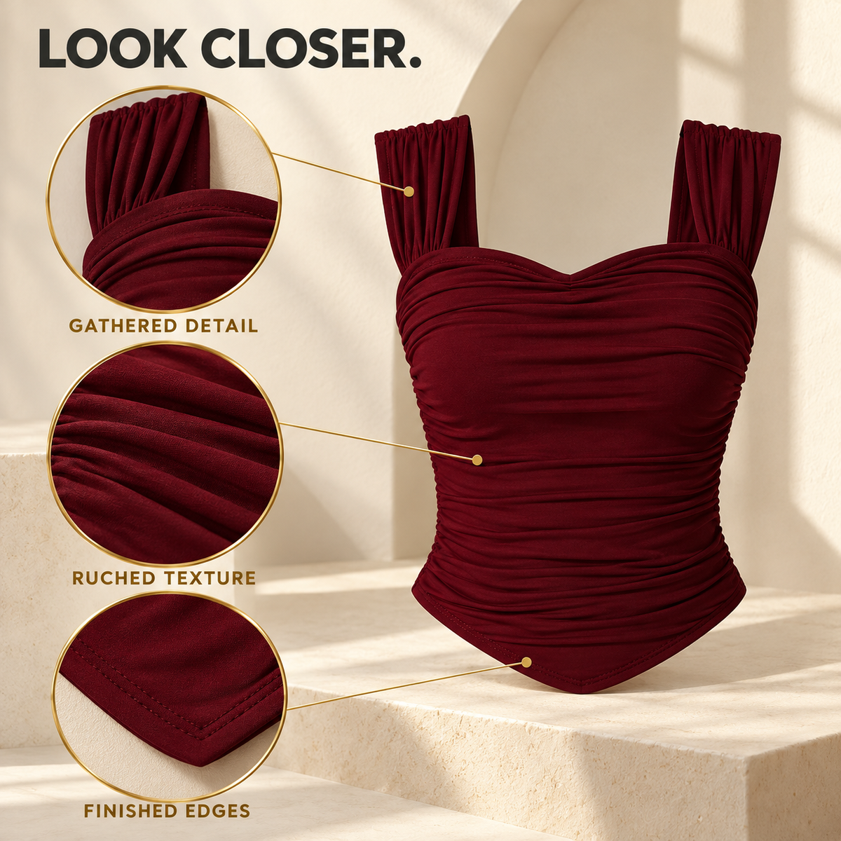 Burgundy Sweetheart Neck Fitted Tank Top with Wide Shoulder Straps
