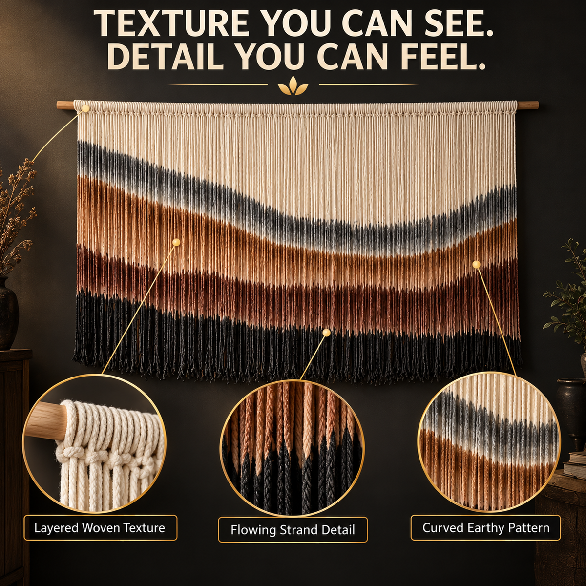 Macrame Wall Art Hand Knotted Tapestry | Earthy Boho Wall Hanging | Living Room Bedroom Home Decor