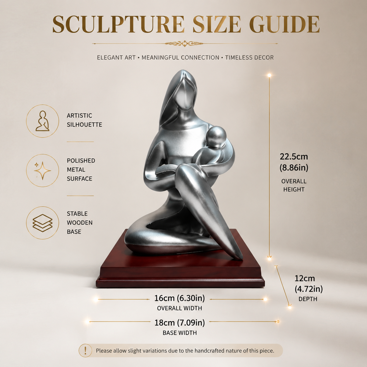 Mother and Son Abstract Sculpture | Family Figurine Statue | Silver Character Ornament for Desk Shelf Living Room Decor