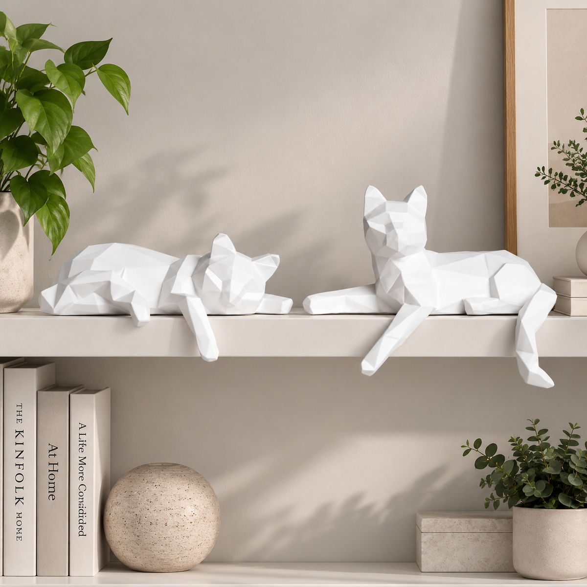 Geometric Cat Sculpture Set | Lazy Cat Figurines | Resin Cat Decor | Modern Animal Statue | Shelf Desk Living Room Decoration | Cat Lover Gift