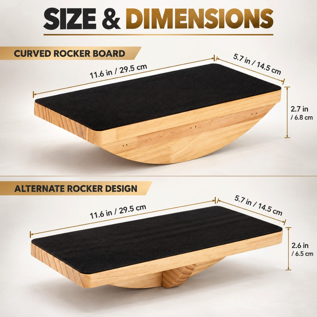 Wooden Balance Board | Non-Slip Wobble Rocker | Core Training Equipment | Standing Desk Balance Trainer | Yoga & Pilates
