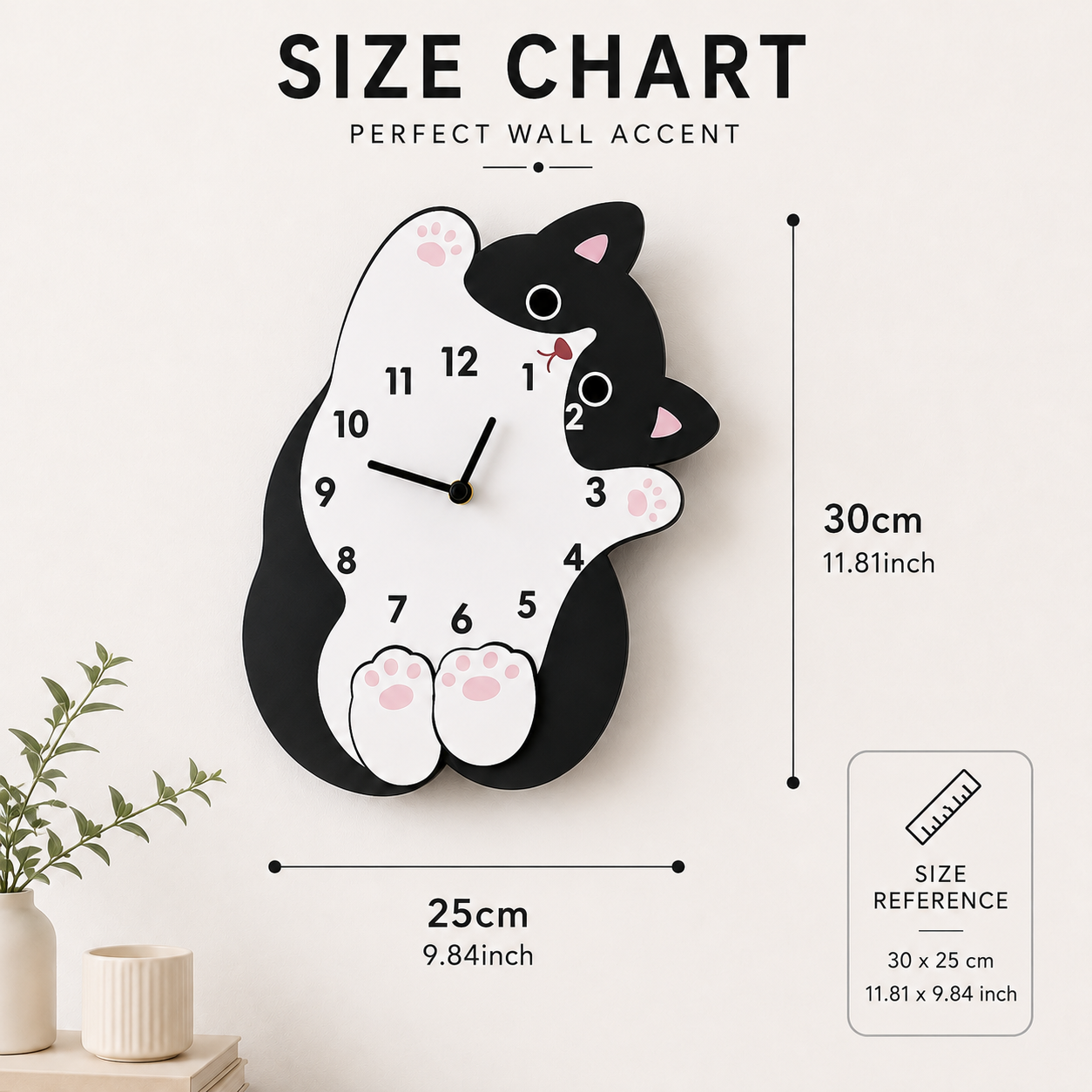 Cute Cat Tail Swaying Wall Clock | Cartoon Animal Wall Clock | Creative Hanging Home Decor | Living Room Bedroom Accent Clock
