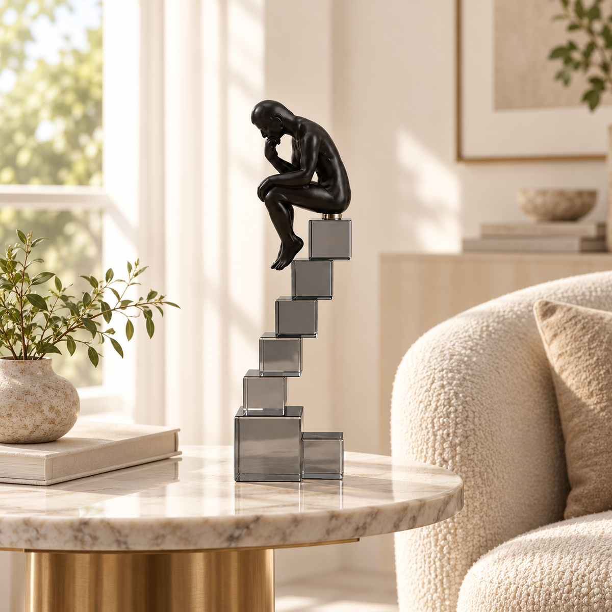 Crystal Ladder Thinker Figurine | Abstract Climbing Sculpture | Modern Desk Ornament | Decorative Statue for Living Room Shelf Office Decor