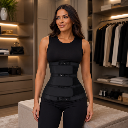 Women Waist Trainer Belt | Adjustable Hook Closure Waist Support | Black Compression Wrap for Workout Layering