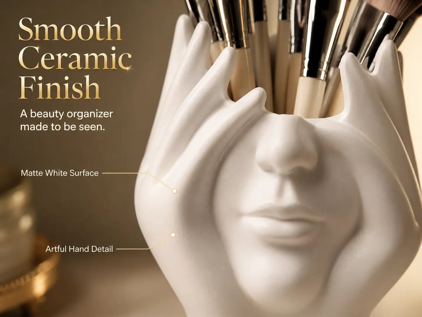 White Sculptural Face Makeup Brush Holder | Artistic Vanity Organizer | Desktop Pen Holder | Modern Decor Storage Jumartins