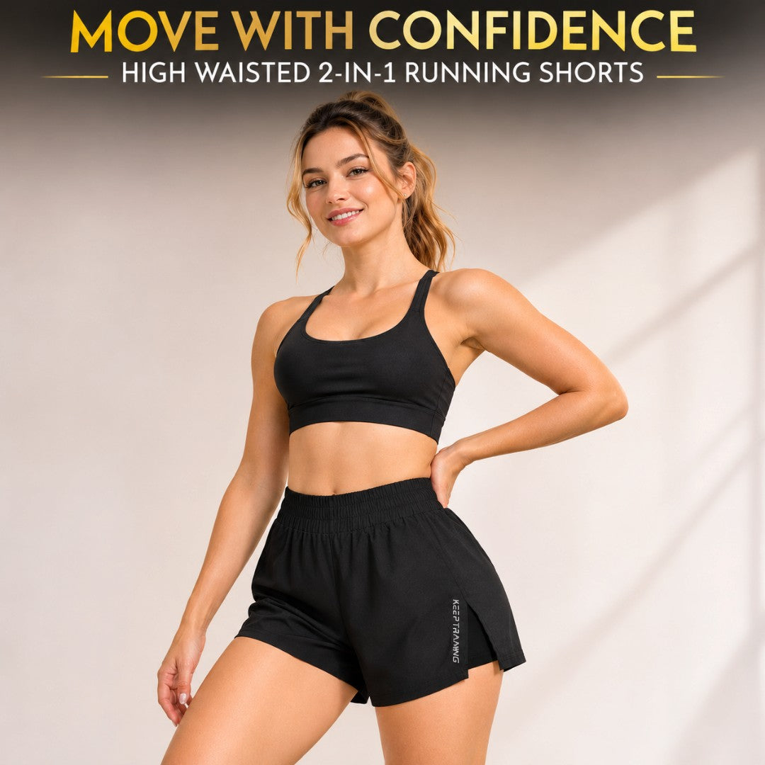Womens High Waisted Running Shorts | 2 in 1 Athletic Workout Shorts | Gym Fitness Tennis Activewear