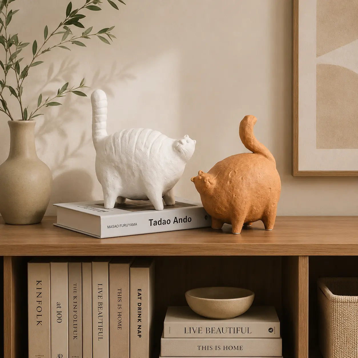 Ceramic Cat Sculpture| Abstract Kitten Table Decor | Modern Animal Shelf Accent | Living Room Ornament | Cat Lover Gift Jumartins