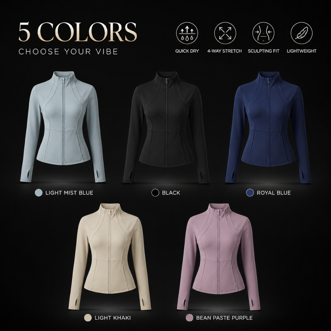 Women’s Slim Fit Yoga Jacket | Quick Dry Long Sleeve Workout Zip Top | Running Layer | Sculpted Fitness Jacket