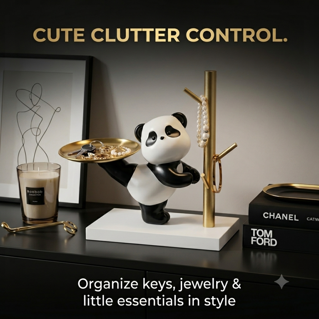 Panda Jewelry Tray & Ring Holder – Cute Gold Key Catchall Dish