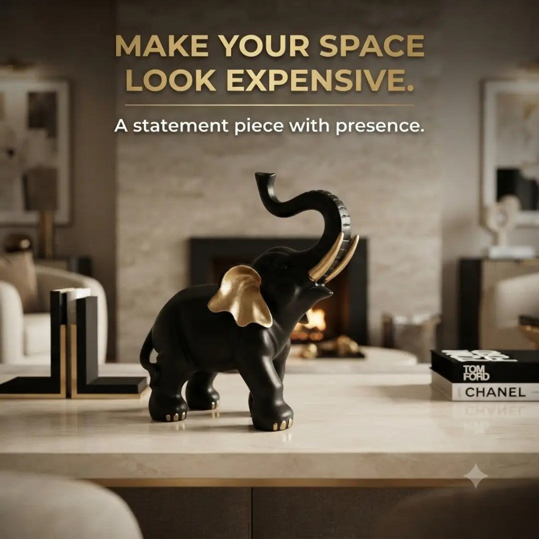 Black Gold Elephant Statue, Modern Resin Decor, Lucky Home Accent, Luxury Shelf Styling, Mantel Piece, Office Desk Decor Jumartins