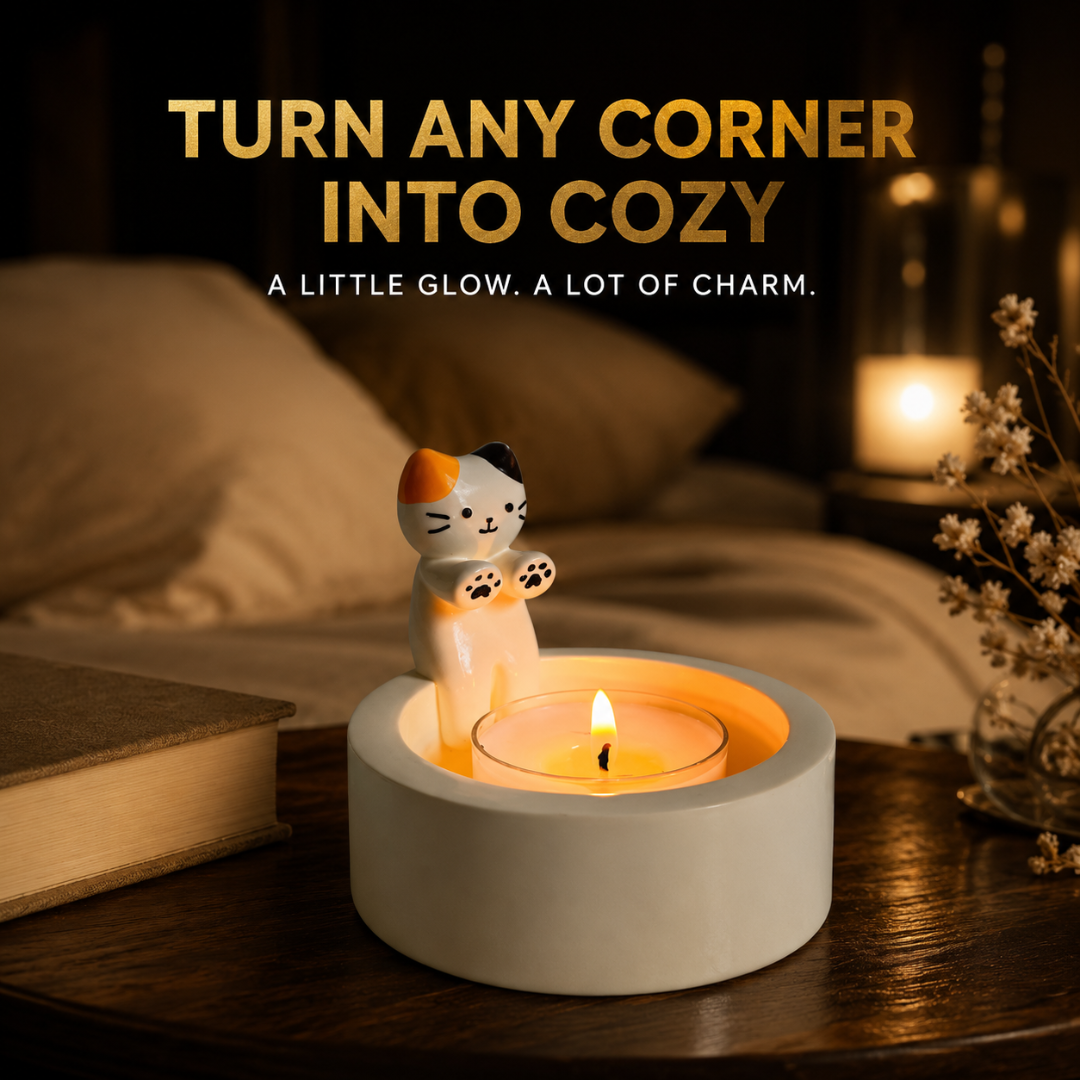 Cute Cat Candle Holder, Ceramic Kitten Decor, Tealight Holder Gift