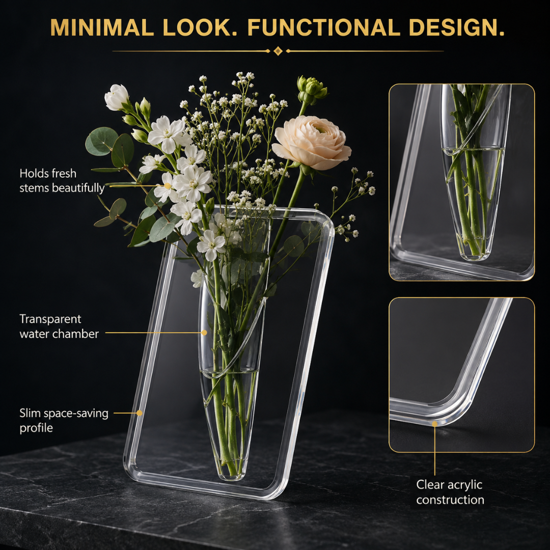 Clear Acrylic Frame Flower Vase – Modern Art Vase for Home & Desk Decor
