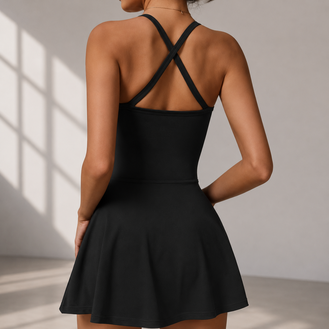 Skirted Workout Romper for Women | V Neck Yoga Bodysuit Dress | Sleeveless Gym Outfit With Shorts