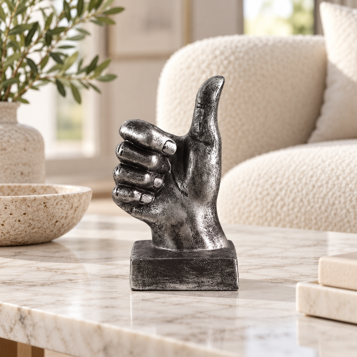 Thumbs Up Hand Resin Sculpture | Vintage Desktop Decor | Creative Finger Gesture Ornament | Living Room Shelf Coffee Table Accent