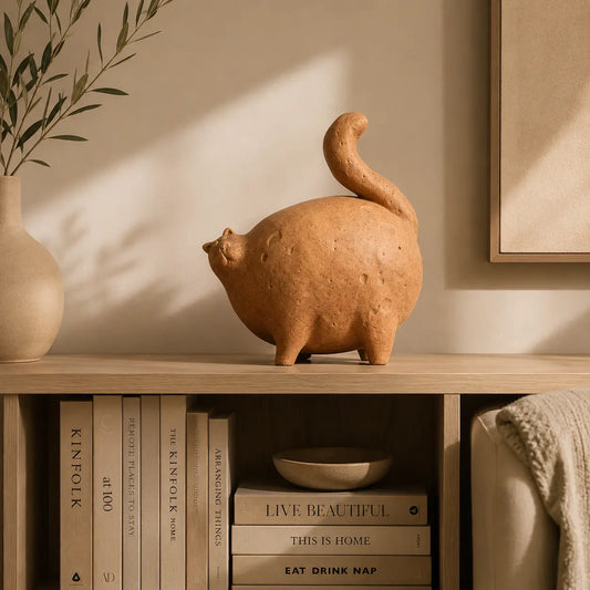 Ceramic Cat Sculpture| Abstract Kitten Table Decor | Modern Animal Shelf Accent | Living Room Ornament | Cat Lover Gift Jumartins