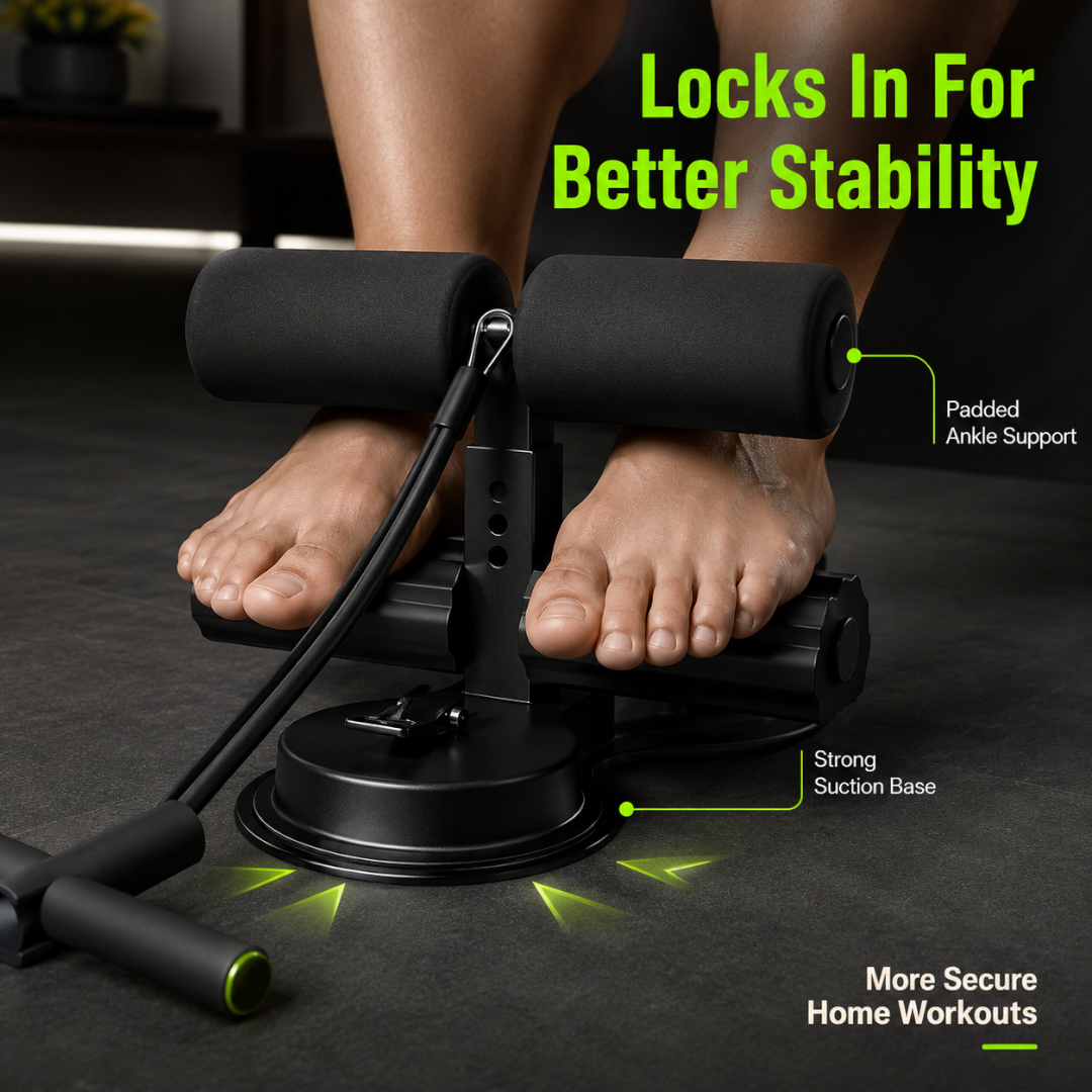 Sit Up Bar with Suction Cup | Ankle Support Home Ab Workout Aid | Core Trainer for Floor Exercise | Indoor Gym Helper