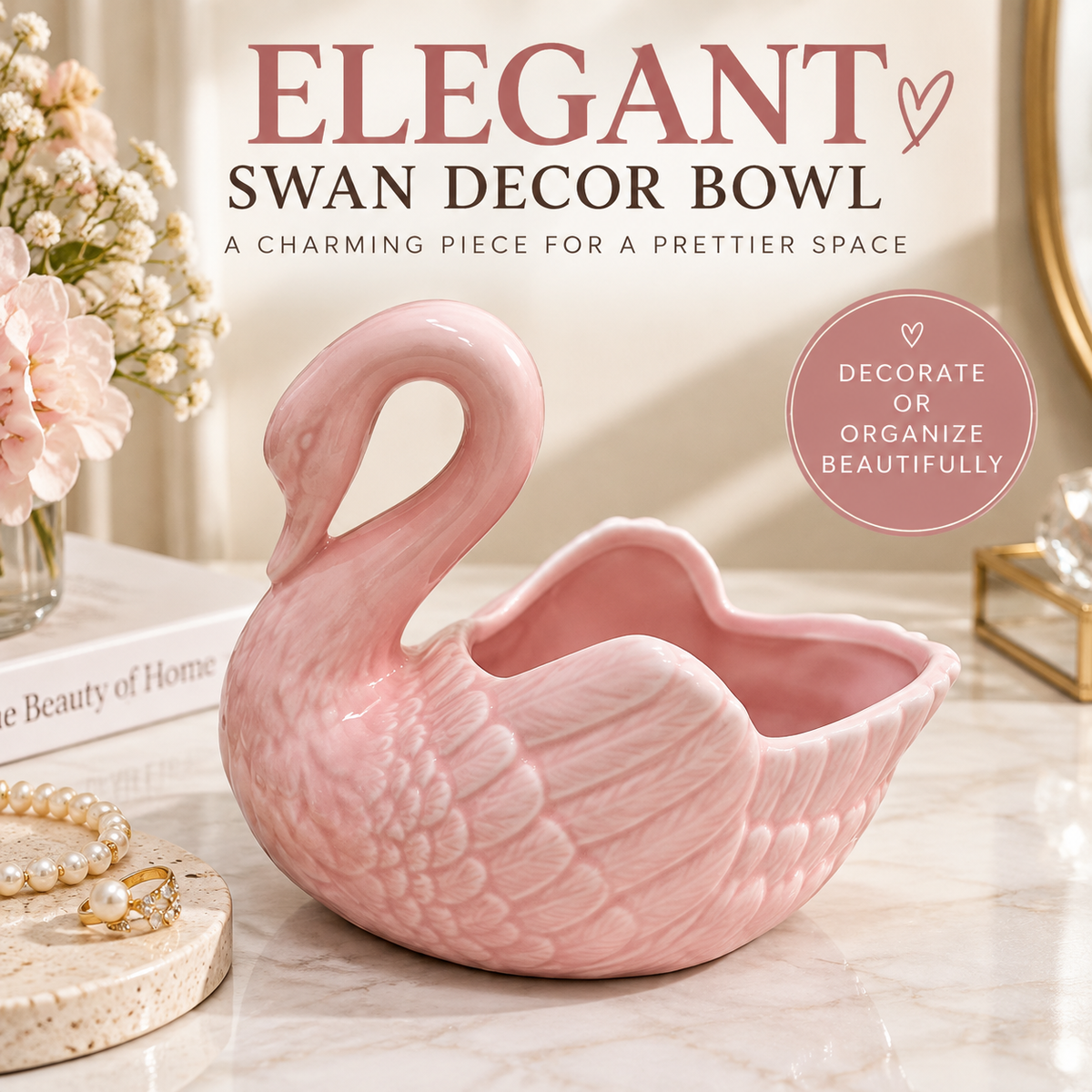 Ceramic Swan Decor Bowl | Elegant Home Accent | Decorative Storage Dish | Desktop Organizer | Flower Holder Ornament