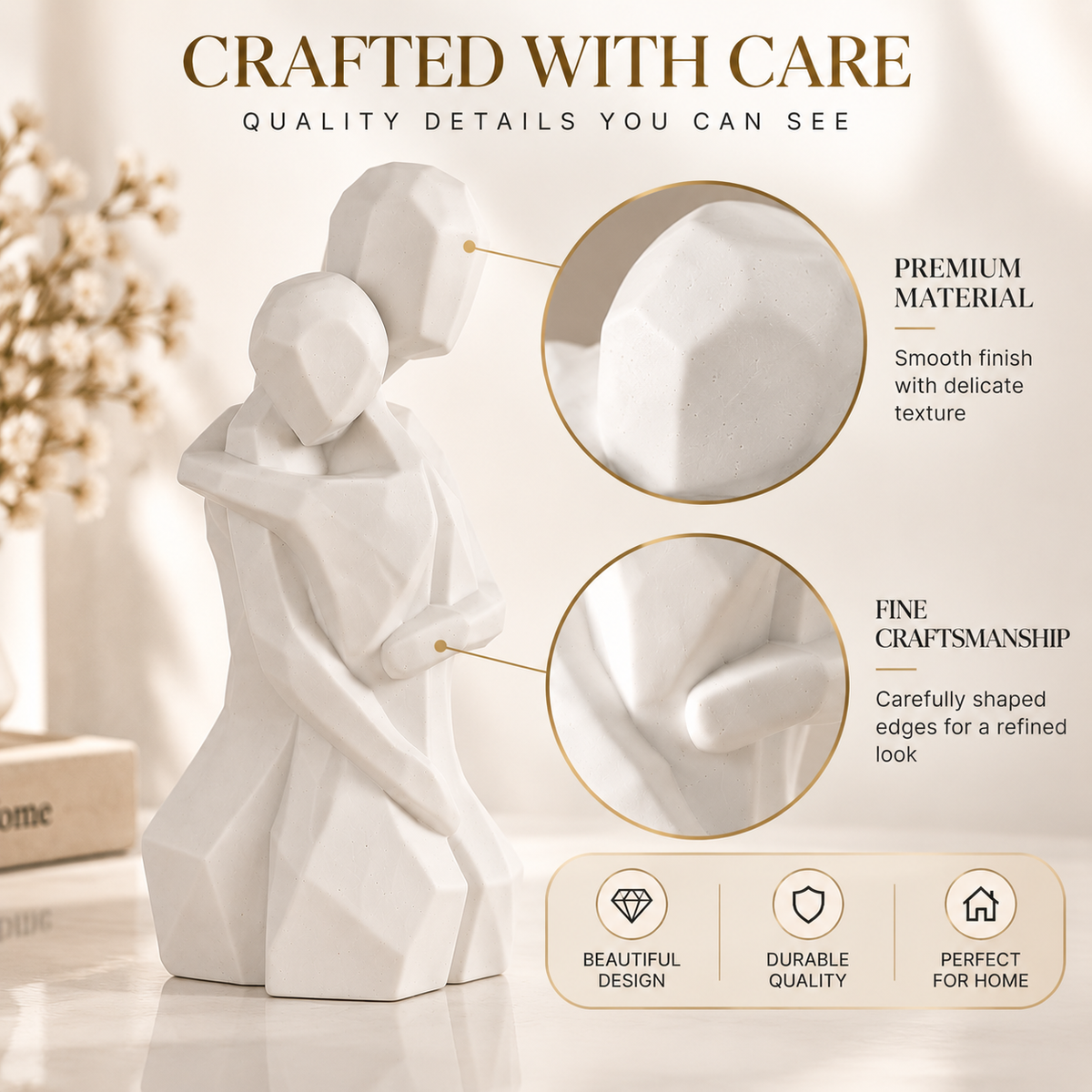 Couple Hug Sculpture | Romantic Love Figurine Home Decor | Meaningful Gift For Couples Anniversary Wedding Living Room