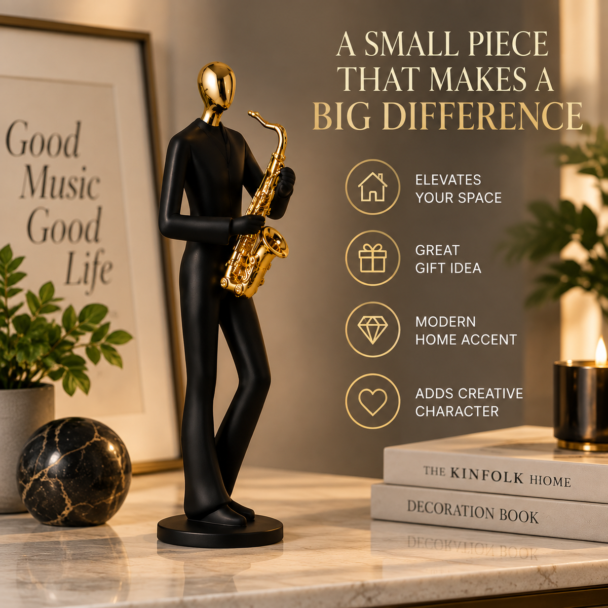 Abstract Musician Sculpture Statue | Modern Character Figurine | Home Decor Accent | Living Room Shelf Ornament | Office Desk Decoration
