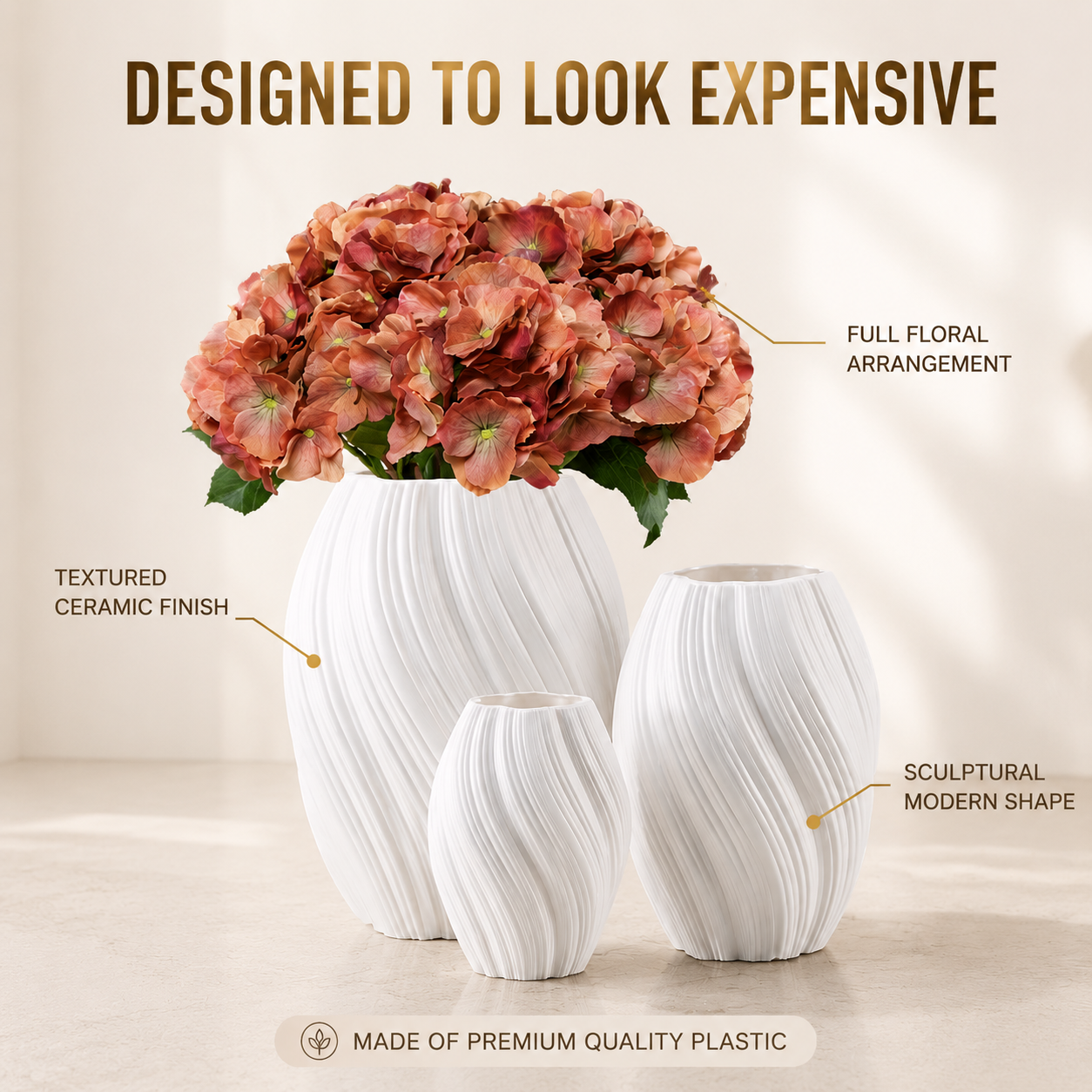 Wave Shaped Vase Decor | Modern Flower Vase Centerpiece | Home Table Decoration | Living Room Office Accent | Wedding Display