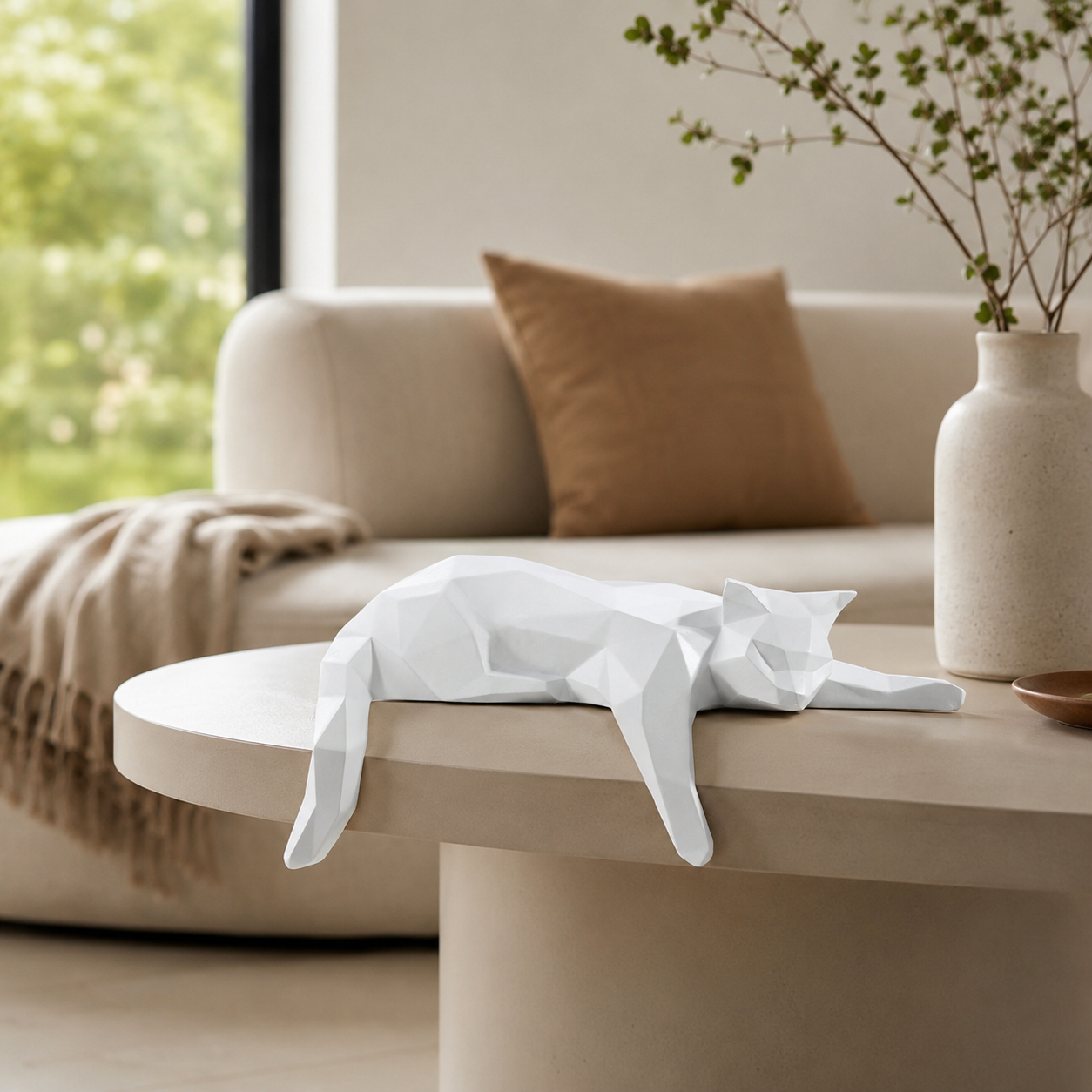 Geometric Lying Cat Statue | Modern Room Decor Figurine | Shelf Desk Table Sculpture | Cat Lover Gift Accent