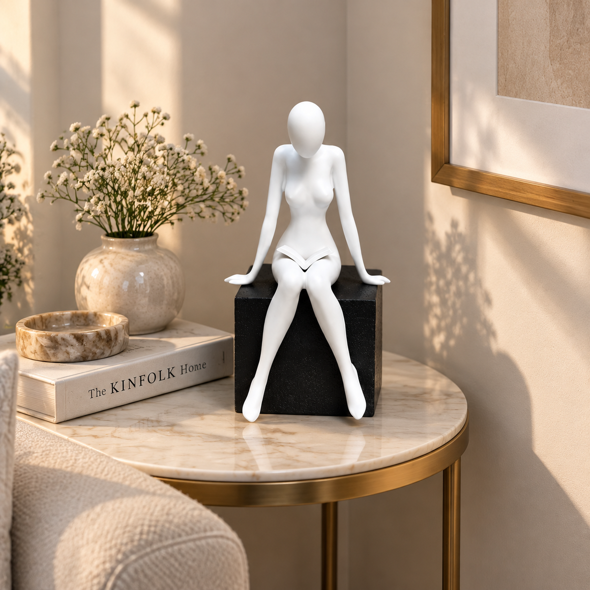 Abstract Sitting Figure Sculpture | Resin Home Decor Statue | Modern Desk Ornament | Minimalist Room Accent | Creative Shelf Decoration