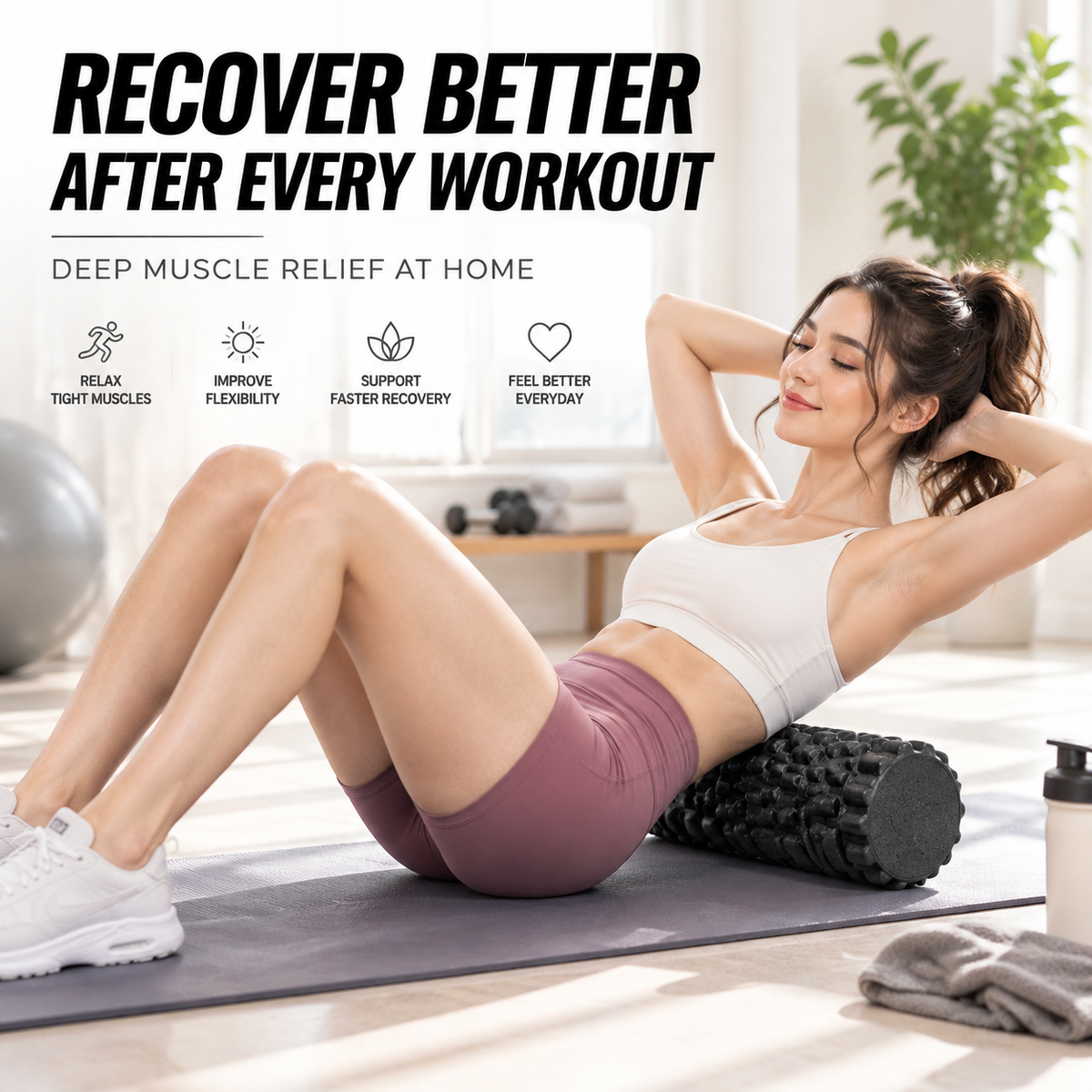 33cm Fitness Foam Roller | Textured Yoga Massage Roller | Pilates Recovery Exercise Tool | Muscle Massage Roller For Home Gym Workouts