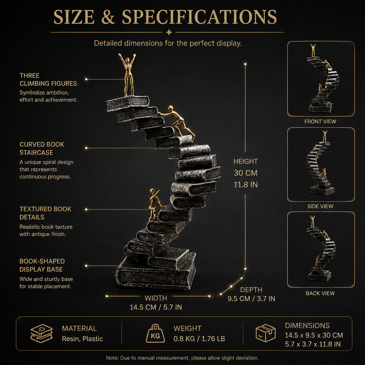 Climbing Book Staircase Sculpture | Gold Figure Office Decor | Inspirational Desk and Living Room Accent