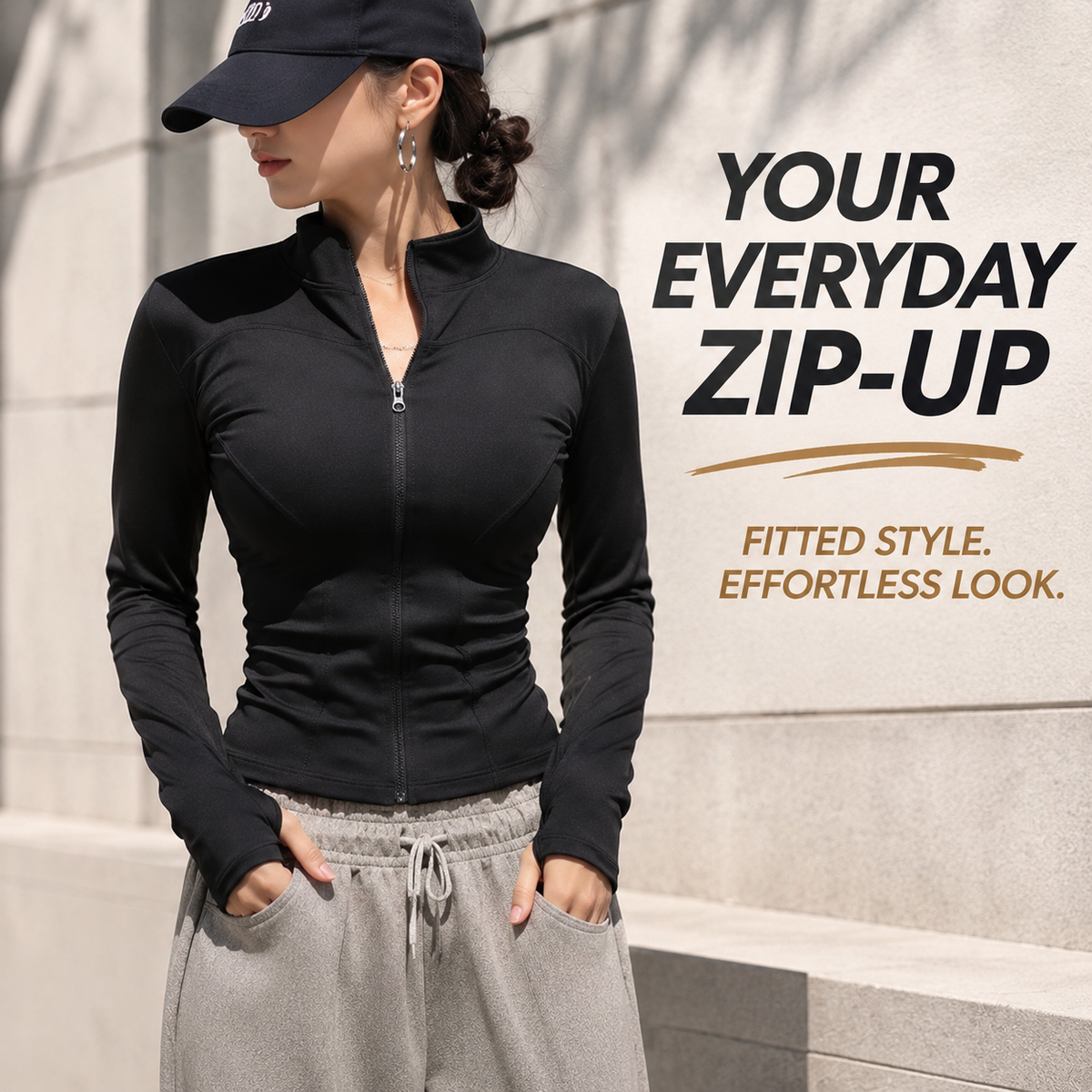 Women's Fitted Zip Up Athletic Jacket | Long Sleeve Thumbhole Workout Top for Pilates, Gym & Running