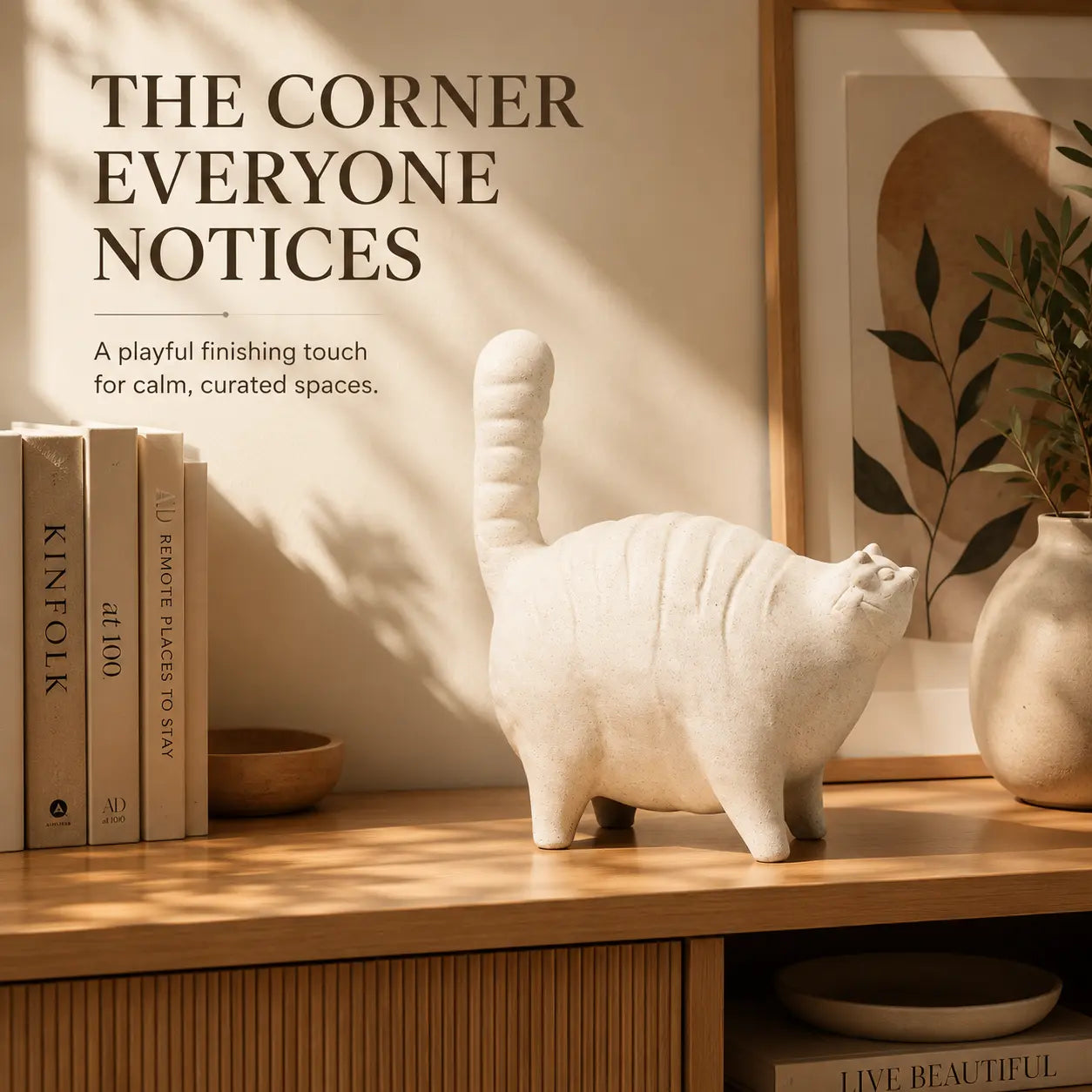 Ceramic Cat Sculpture| Abstract Kitten Table Decor | Modern Animal Shelf Accent | Living Room Ornament | Cat Lover Gift Jumartins