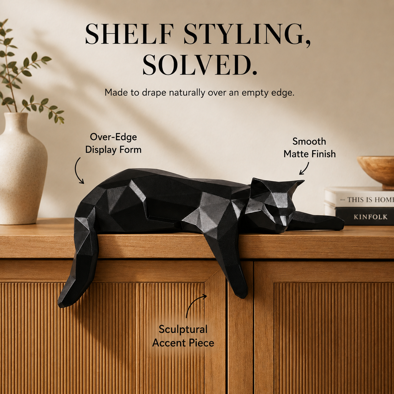 Geometric Lying Cat Statue | Modern Room Decor Figurine | Shelf Desk Table Sculpture | Cat Lover Gift Accent