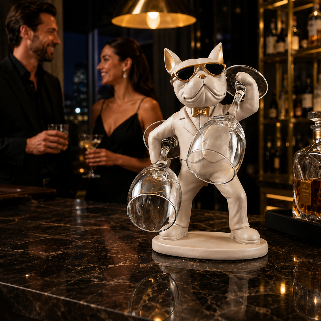 Frenchie Dog Wine Glass Stand – Modern Resin Home Decoration