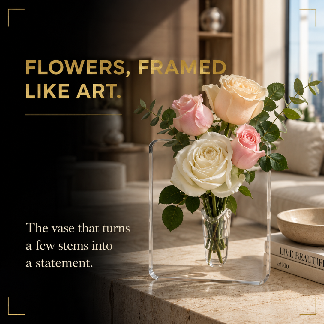Clear Acrylic Frame Flower Vase – Modern Art Vase for Home & Desk Decor