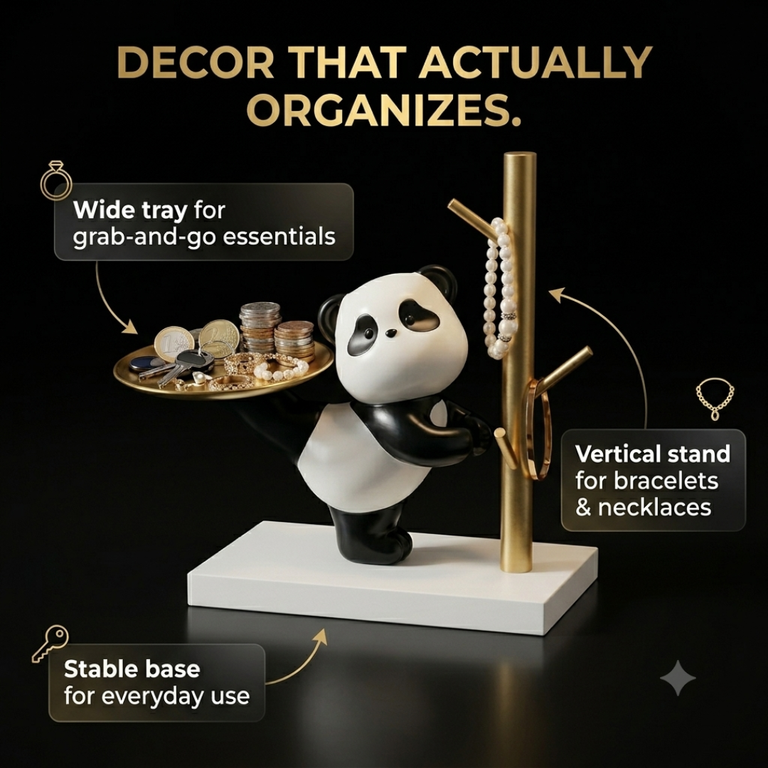 Panda Jewelry Tray & Ring Holder – Cute Gold Key Catchall Dish