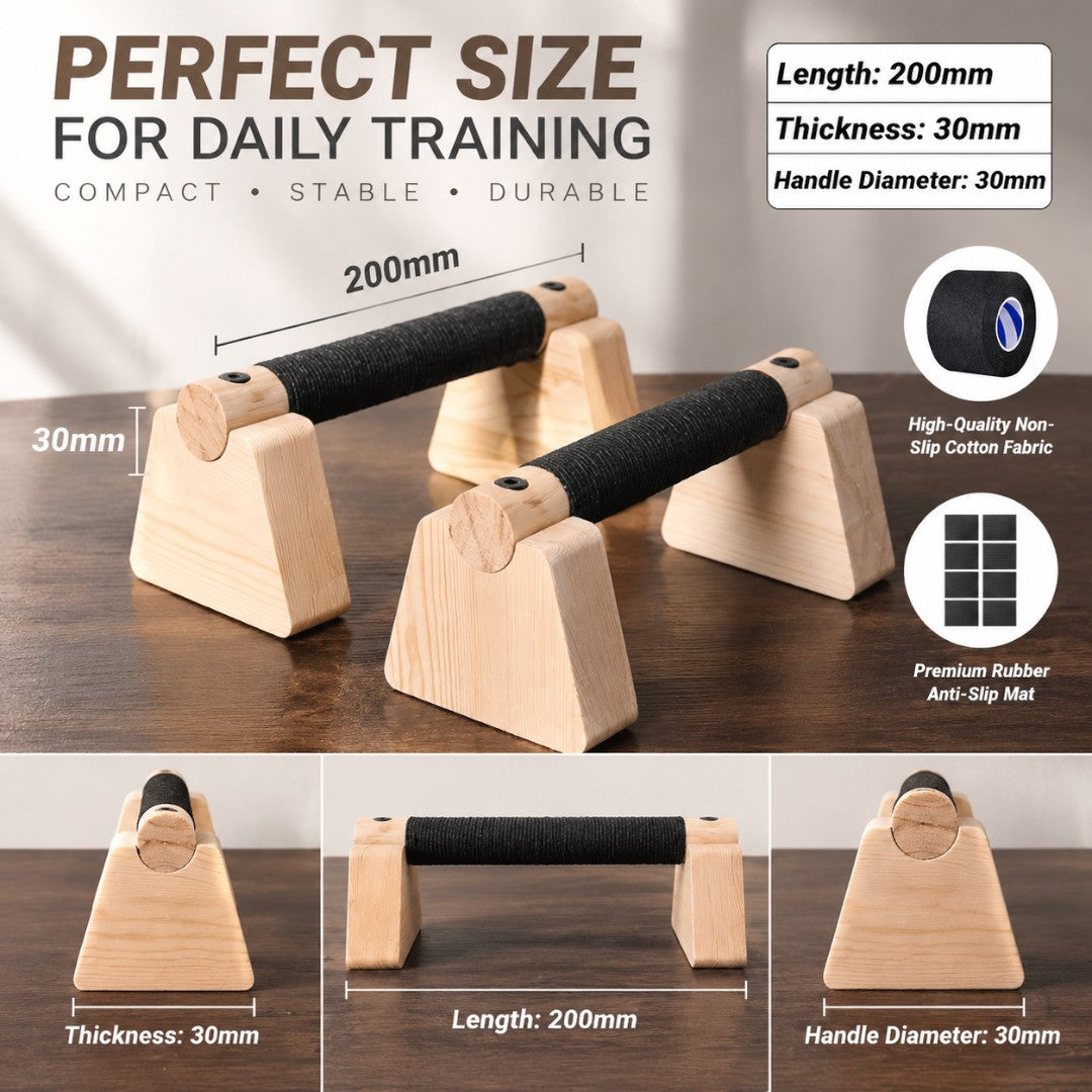 Wooden Push Up Bars Stands Pair | Home Gym Workout Equipment | Parallel Handles For Strength Training Calisthenics Fitness