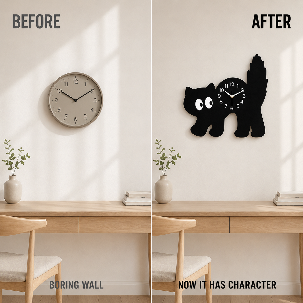 Cat Wall Clock | Playful Silent Quartz Clock | Whimsical Home Wall Decor | Living Room Bedroom Clock | Holiday Gift Decor