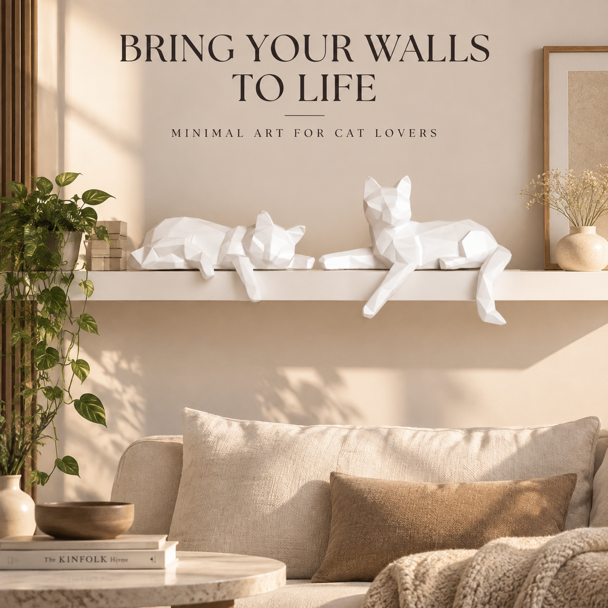 Geometric Cat Sculpture Set | Lazy Cat Figurines | Resin Cat Decor | Modern Animal Statue | Shelf Desk Living Room Decoration | Cat Lover Gift